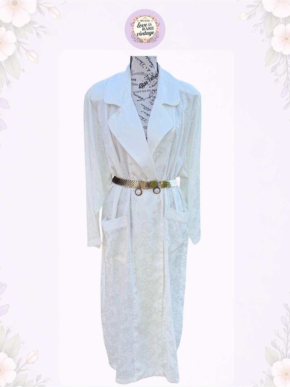 Vintage Victoria’s Secret Gold Label Floral Jacquard Robe Duster in White